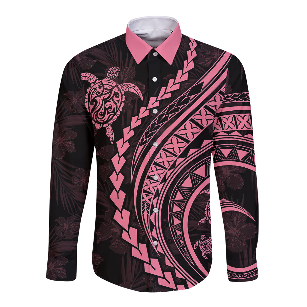 Polynesian Pride Long Sleeve Button Shirt Turtle Hibiscus Luxury Style - Carnation Pink LT7 Unisex Carnation Pink - Polynesian Pride
