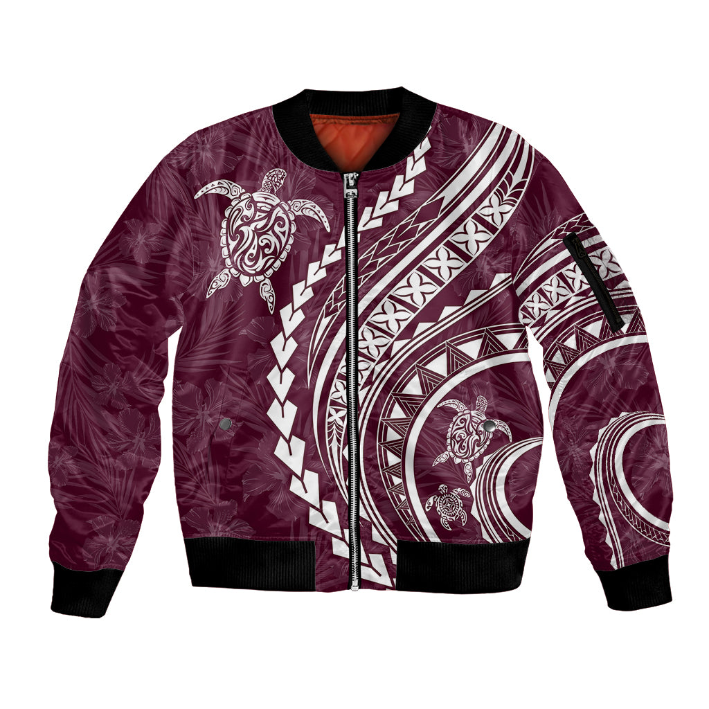 Polynesian Pride Sleeve Zip Bomber Jacket Turtle Hibiscus Luxury Style - Champagne LT7 Unisex Champagne - Polynesian Pride