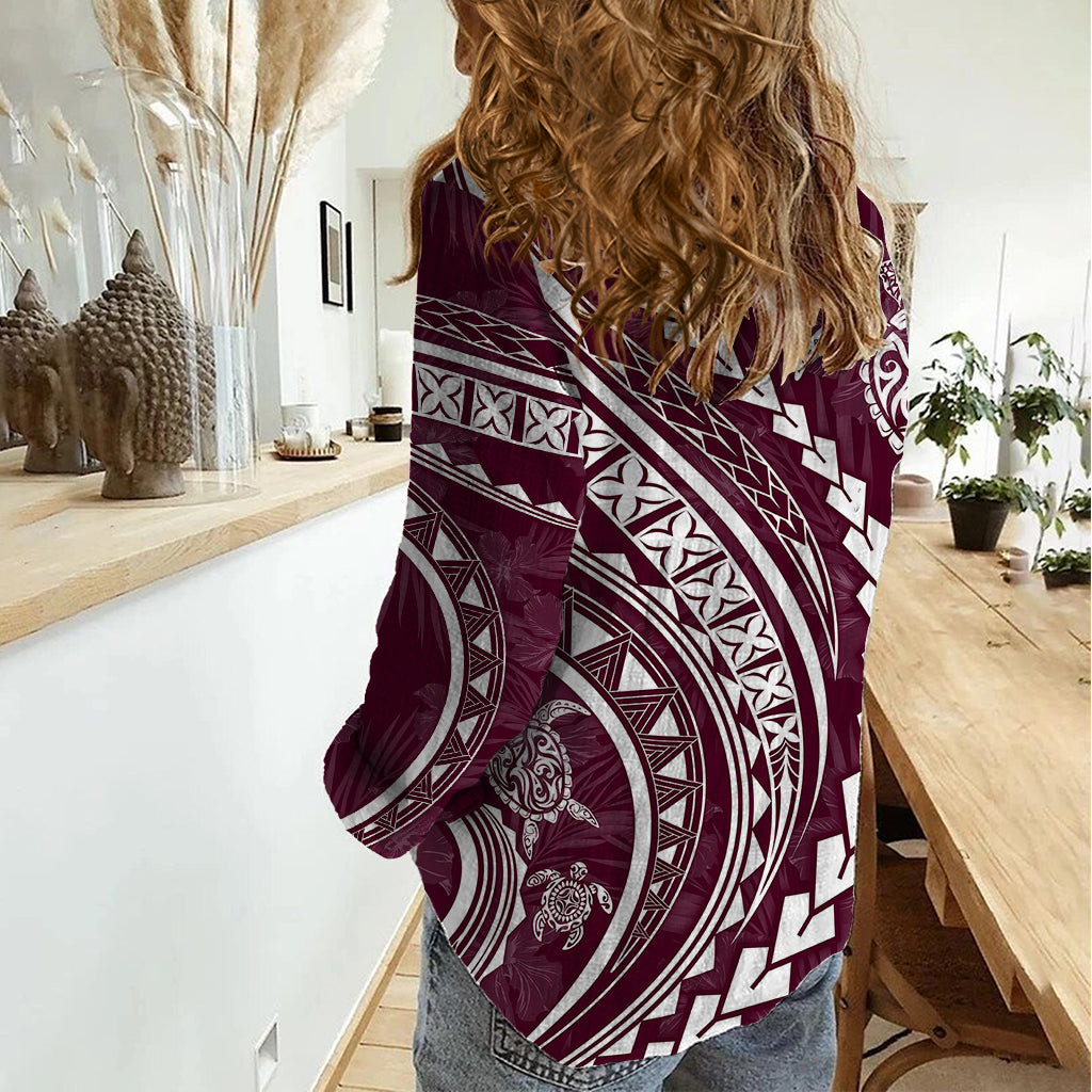 Polynesian Pride Women Casual Shirt Turtle Hibiscus Luxury Style - Champagne LT7 - Polynesian Pride