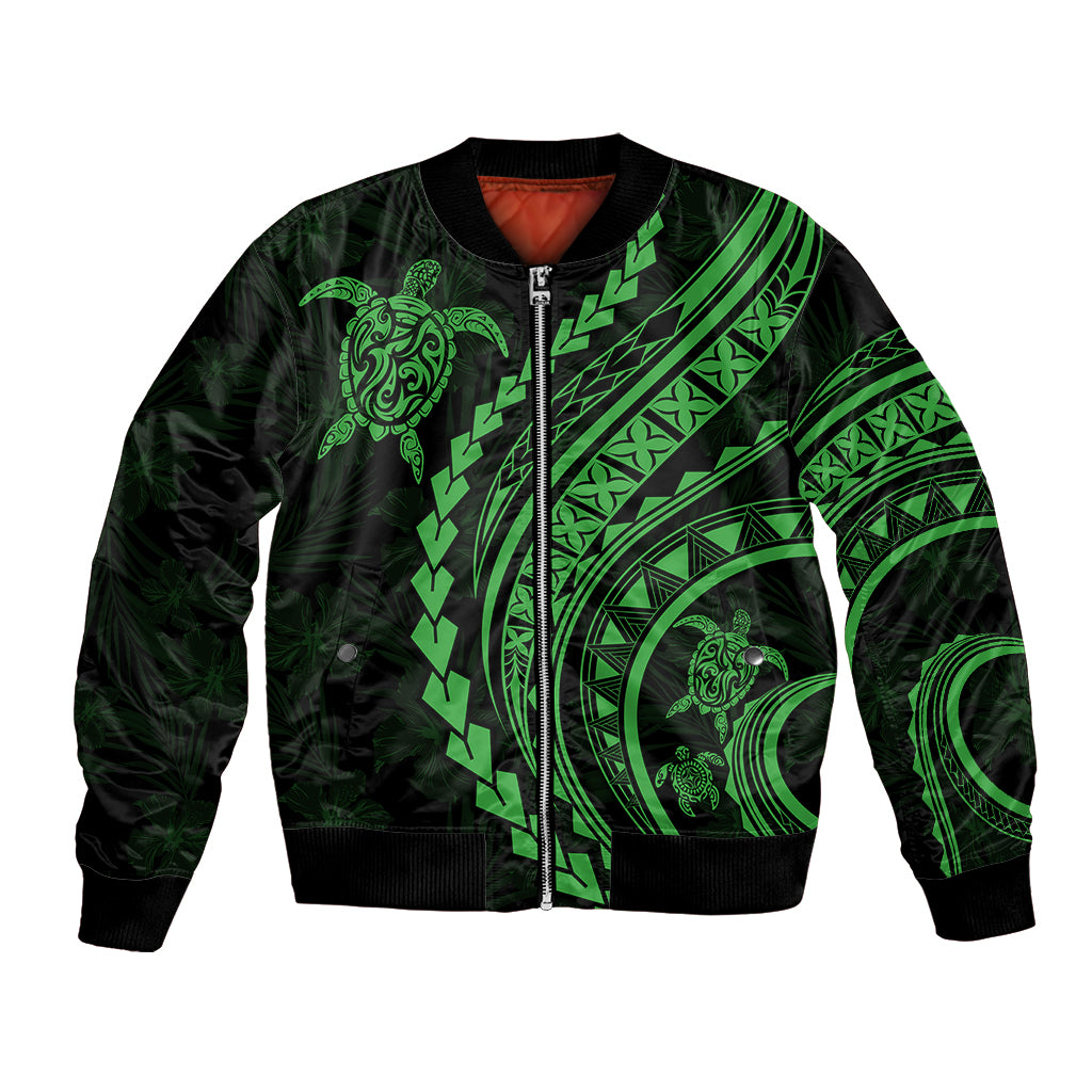Polynesian Pride Bomber Jacket Turtle Hibiscus Luxury Style - Green LT7 Unisex Green - Polynesian Pride