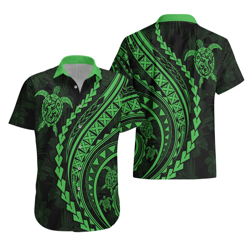 Polynesian Pride Hawaiian Shirt Turtle Hibiscus Luxury Style - Green LT7 - Polynesian Pride
