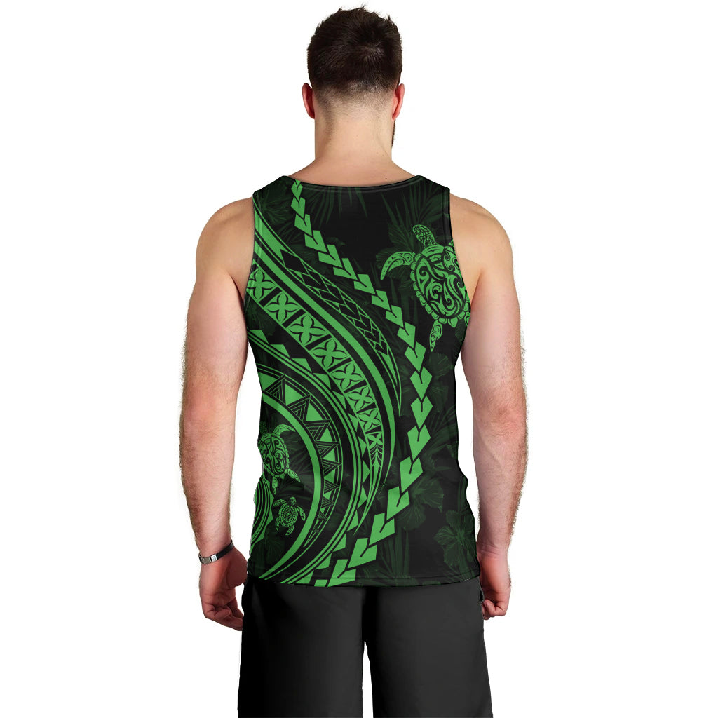 Polynesian Pride Men Tank Top Turtle Hibiscus Luxury Style - Green LT7 - Polynesian Pride