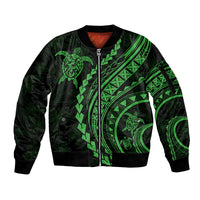 Polynesian Pride Sleeve Zip Bomber Jacket Turtle Hibiscus Luxury Style - Green LT7 Unisex Green - Polynesian Pride