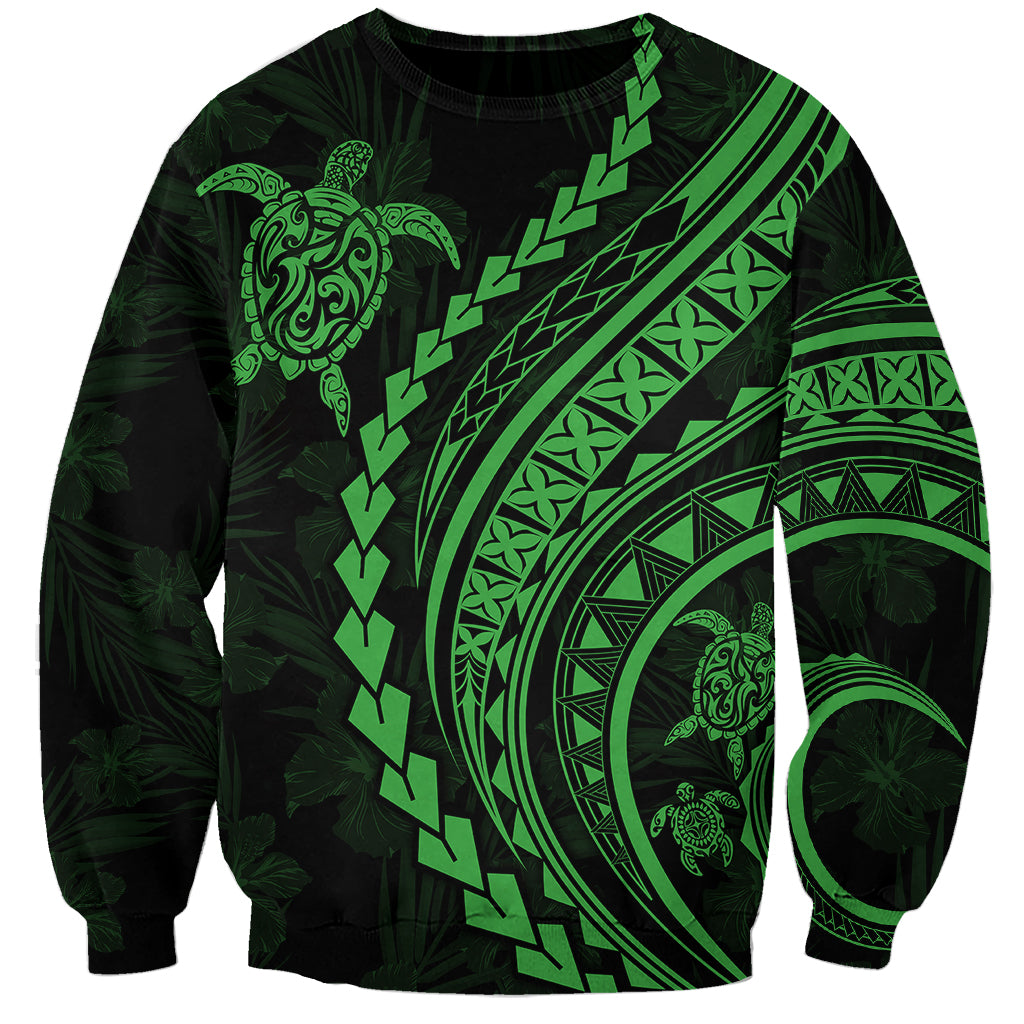 Polynesian Pride Sweatshirt Turtle Hibiscus Luxury Style - Green LT7 Unisex Green - Polynesian Pride