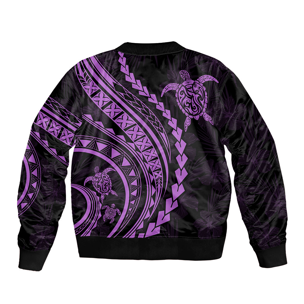 Polynesian Pride Bomber Jacket Turtle Hibiscus Luxury Style - Lilac LT7 - Polynesian Pride