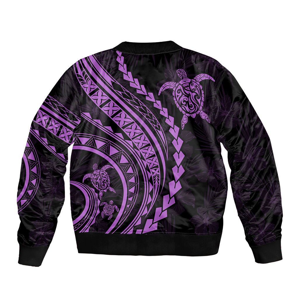 Polynesian Pride Sleeve Zip Bomber Jacket Turtle Hibiscus Luxury Style - Lilac LT7 - Polynesian Pride