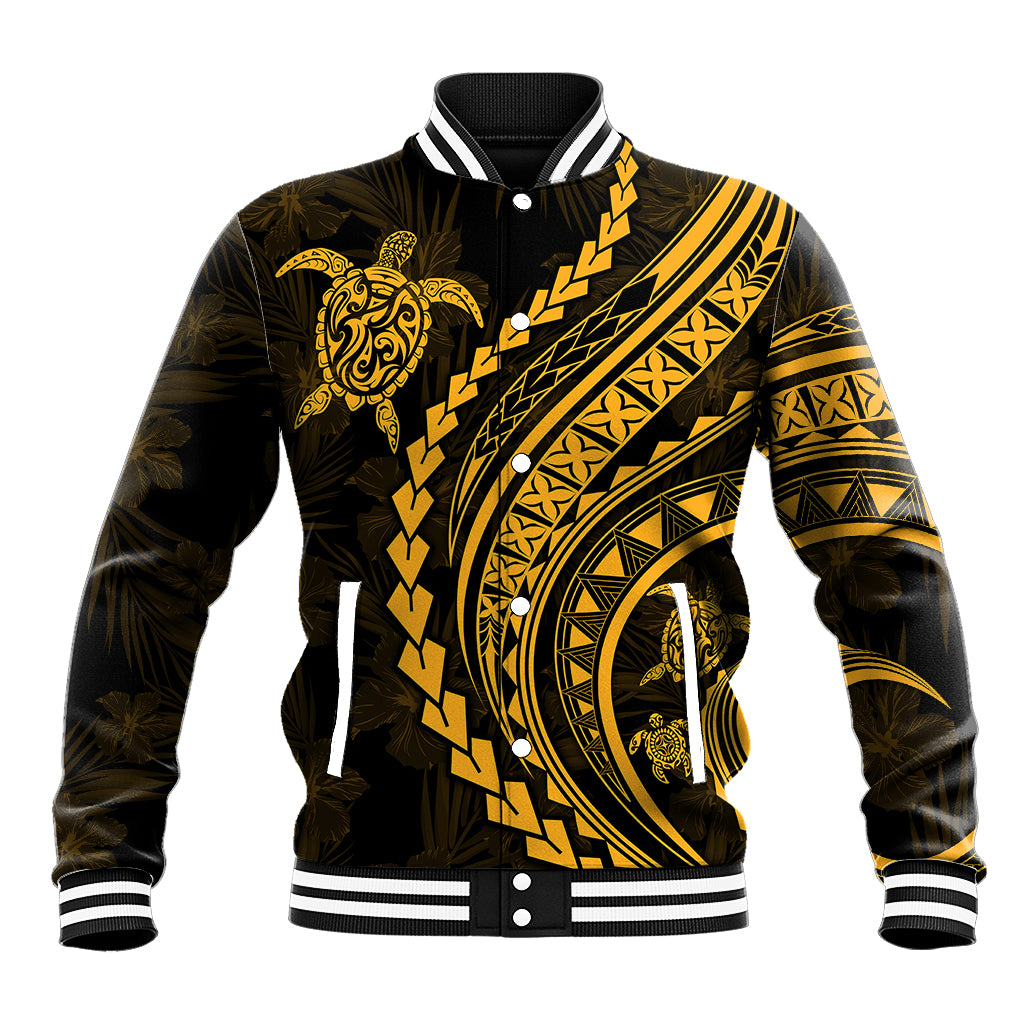 Polynesian Pride Baseball Jacket Turtle Hibiscus Luxury Style - Merigold LT7 Unisex Merigold - Polynesian Pride