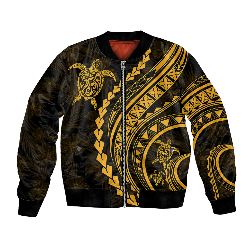 Polynesian Pride Bomber Jacket Turtle Hibiscus Luxury Style - Merigold LT7 Unisex Merigold - Polynesian Pride