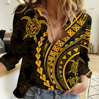 Polynesian Pride Women Casual Shirt Turtle Hibiscus Luxury Style - Merigold LT7 Female Merigold - Polynesian Pride