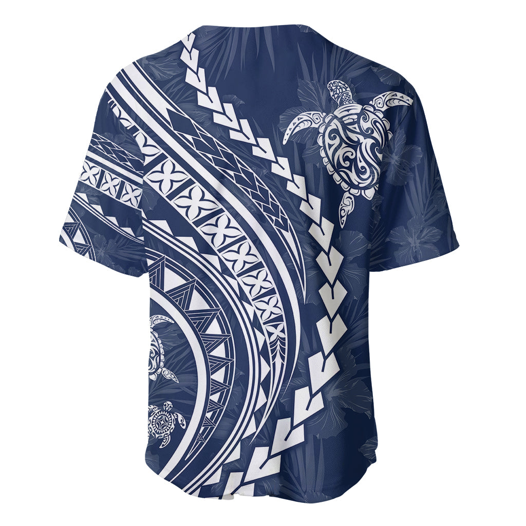 Polynesian Pride Baseball Jersey Turtle Hibiscus Luxury Style - Navy LT7 - Polynesian Pride