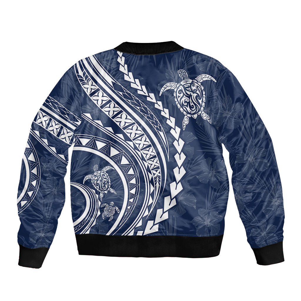 Polynesian Pride Bomber Jacket Turtle Hibiscus Luxury Style - Navy LT7 - Polynesian Pride