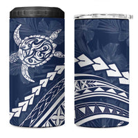 Polynesian Pride 4 in 1 Can Cooler Tumbler Turtle Hibiscus Luxury Style - Navy