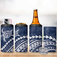 Polynesian Pride 4 in 1 Can Cooler Tumbler Turtle Hibiscus Luxury Style - Navy