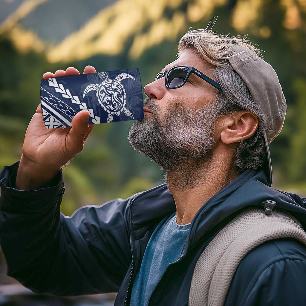 Polynesian Pride 4 in 1 Can Cooler Tumbler Turtle Hibiscus Luxury Style - Navy