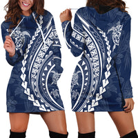 Polynesian Pride Hoodie Dress Turtle Hibiscus Luxury Style - Navy LT7 - Polynesian Pride
