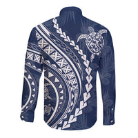 Polynesian Pride Long Sleeve Button Shirt Turtle Hibiscus Luxury Style - Navy LT7 - Polynesian Pride