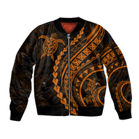 Polynesian Pride Sleeve Zip Bomber Jacket Turtle Hibiscus Luxury Style - Orange LT7 Unisex Orange - Polynesian Pride