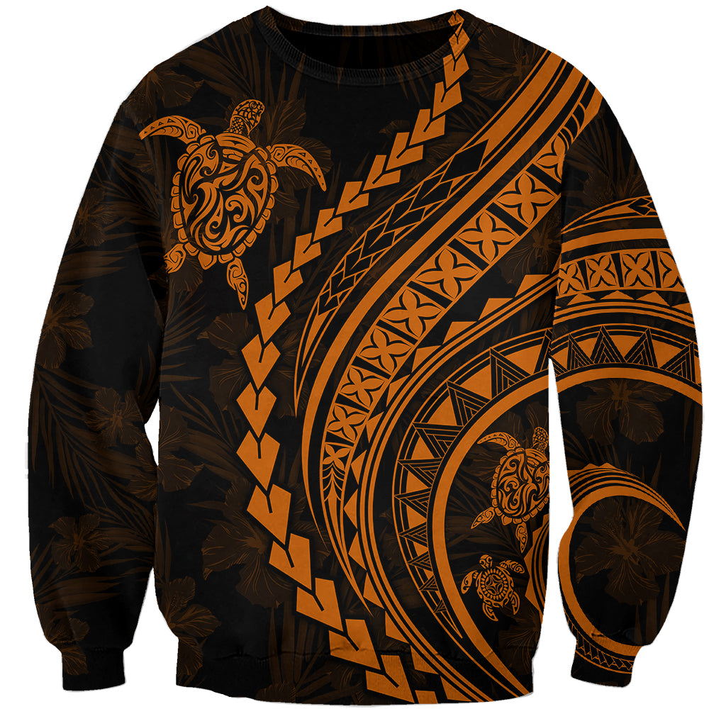 Polynesian Pride Sweatshirt Turtle Hibiscus Luxury Style - Orange LT7 Unisex Orange - Polynesian Pride