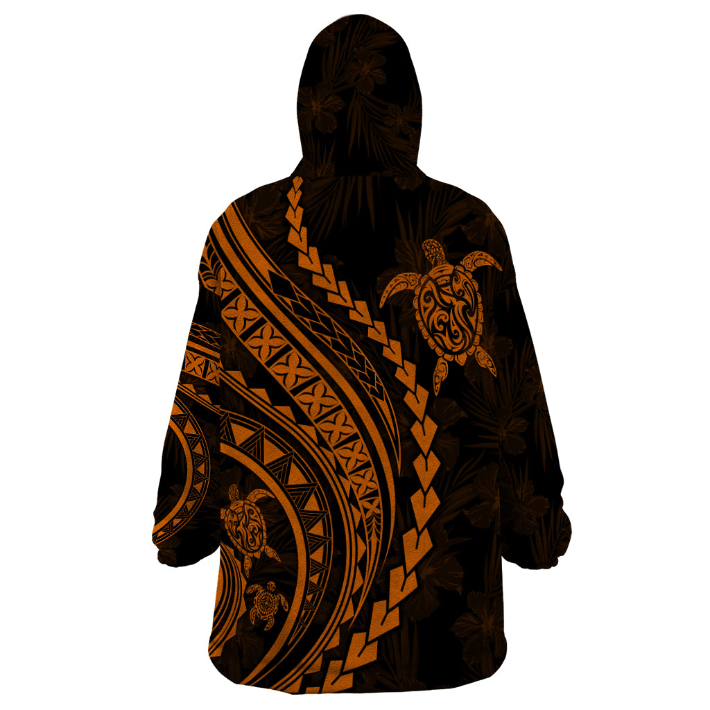 Polynesian Pride Wearable Blanket Hoodie Turtle Hibiscus Luxury Style - Orange LT7 - Polynesian Pride