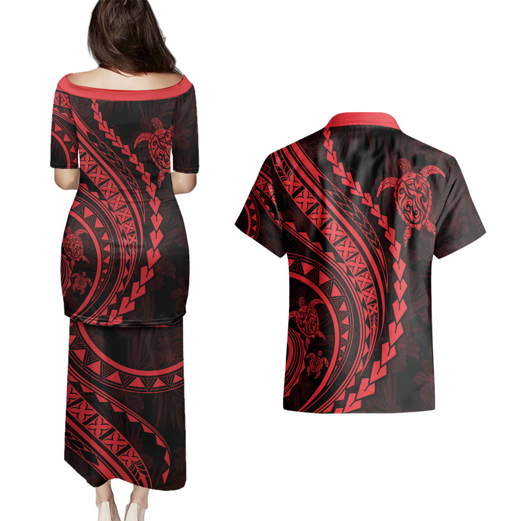 Polynesian Pride Couples Matching Puletasi Dress and Hawaiian Shirt Turtle Hibiscus Luxury Style - Rose LT7 - Polynesian Pride