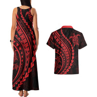 Polynesian Pride Couples Matching Tank Maxi Dress and Hawaiian Shirt Turtle Hibiscus Luxury Style - Rose LT7 - Polynesian Pride