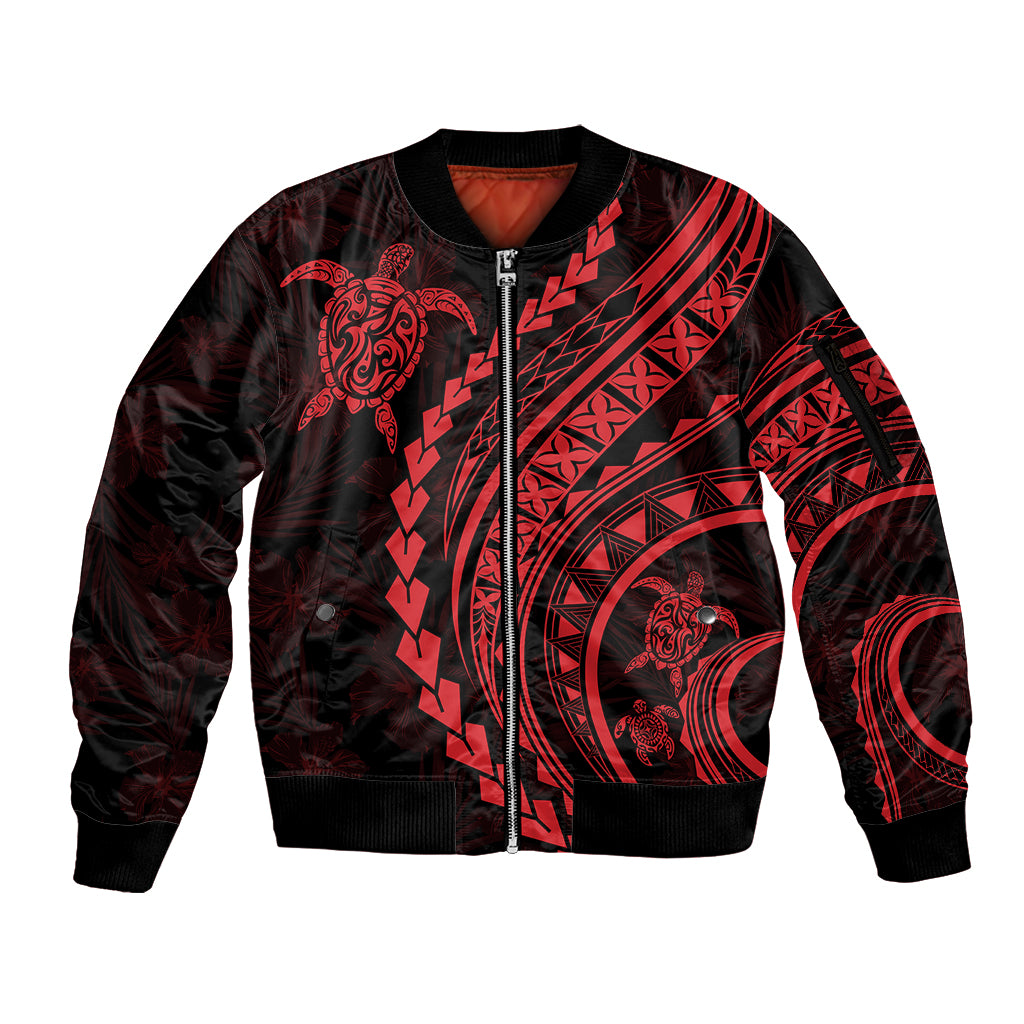 Polynesian Pride Sleeve Zip Bomber Jacket Turtle Hibiscus Luxury Style - Rose LT7 Unisex Rose - Polynesian Pride