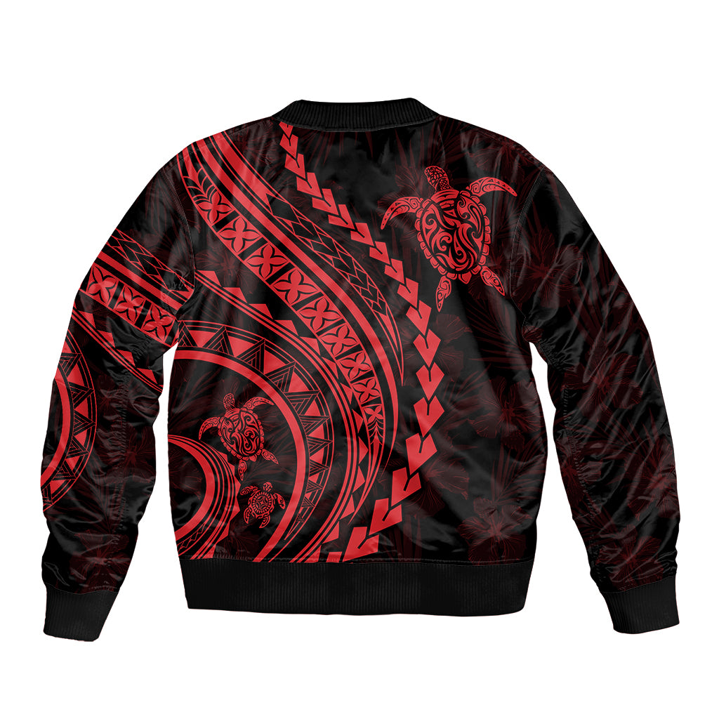 Polynesian Pride Sleeve Zip Bomber Jacket Turtle Hibiscus Luxury Style - Rose LT7 - Polynesian Pride