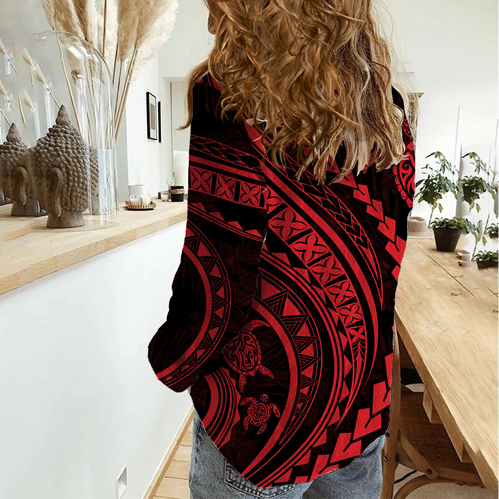 Polynesian Pride Women Casual Shirt Turtle Hibiscus Luxury Style - Rose LT7 - Polynesian Pride