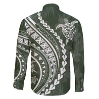 Hawaii Family Matching Outfits Polynesian Pride Off Shoulder Long Sleeve Dress And Shirt Family Set Clothes Turtle Hibiscus Luxury Style - Sage LT7