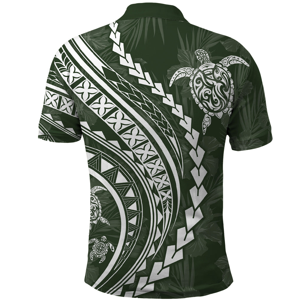 Polynesian Pride Polo Shirt Turtle Hibiscus Luxury Style - Sage LT7 - Polynesian Pride