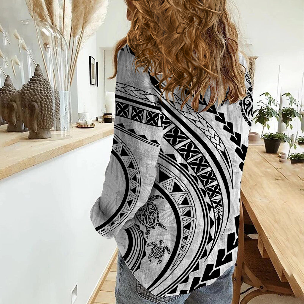 Polynesian Pride Women Casual Shirt Turtle Hibiscus Luxury Style - White LT7 - Polynesian Pride