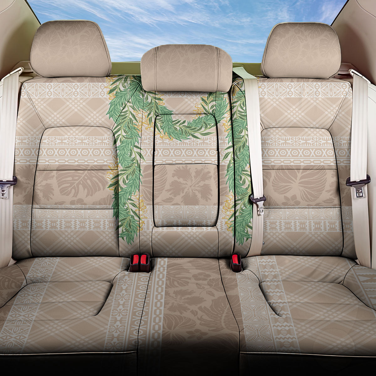 Hawai'i Paniolo Maile Twisted Lei Back Car Seat Cover Almond Brown LT7 One Size Brown - Polynesian Pride