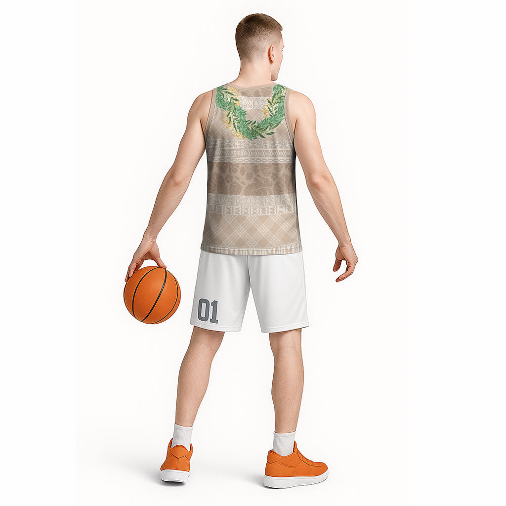 Hawai'i Paniolo Maile Twisted Lei Basketball Jersey Almond Brown LT7 - Polynesian Pride