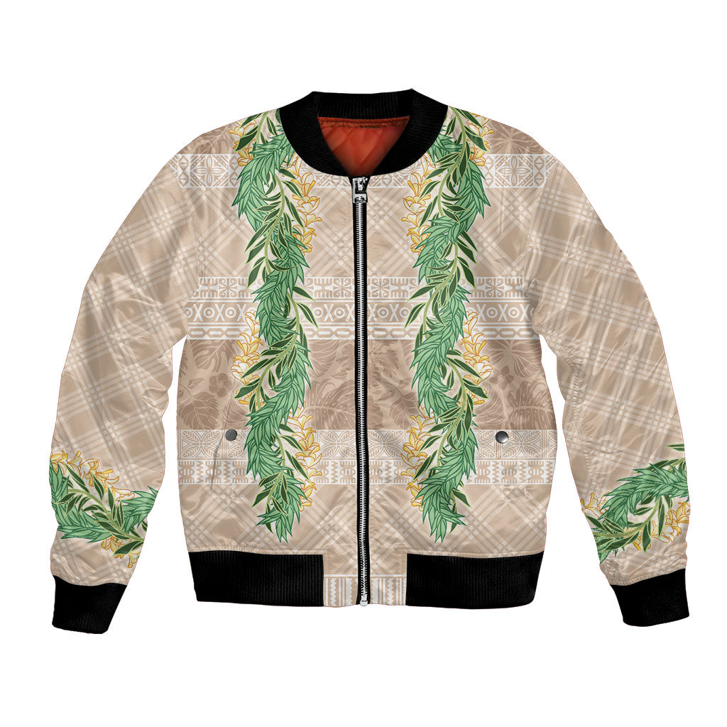 Hawai'i Paniolo Maile Twisted Lei Bomber Jacket Almond Brown LT7 Unisex Brown - Polynesian Pride