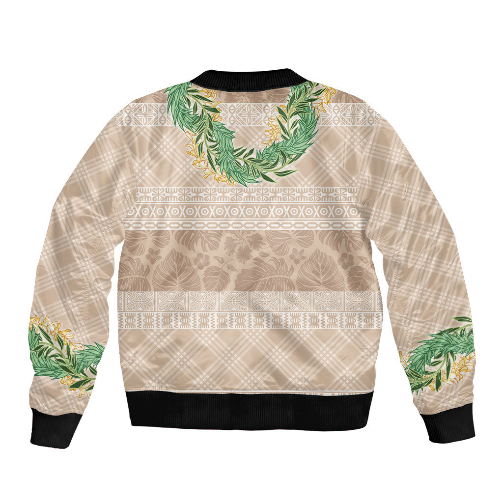 Hawai'i Paniolo Maile Twisted Lei Bomber Jacket Almond Brown LT7 - Polynesian Pride
