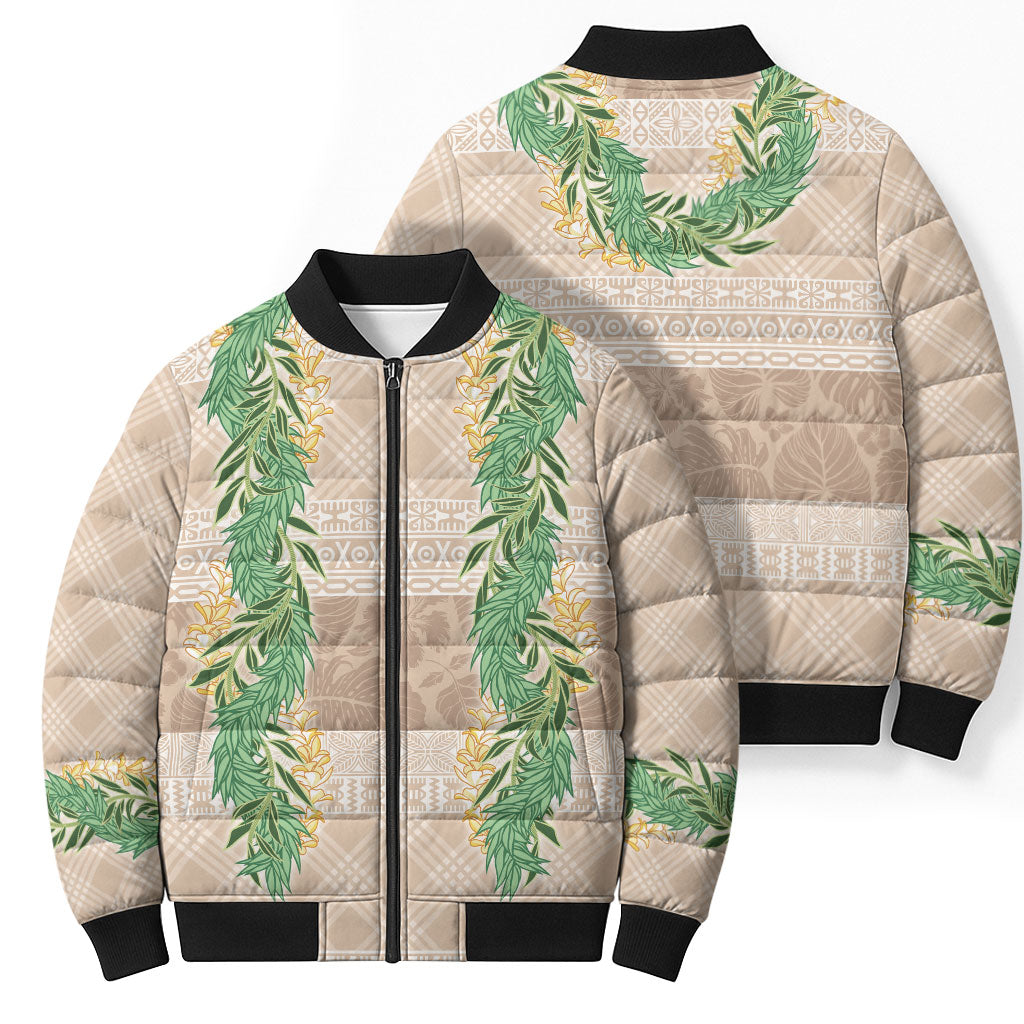 Hawai'i Paniolo Maile Twisted Lei Bomber Puffer Jacket Almond Brown LT7 - Polynesian Pride