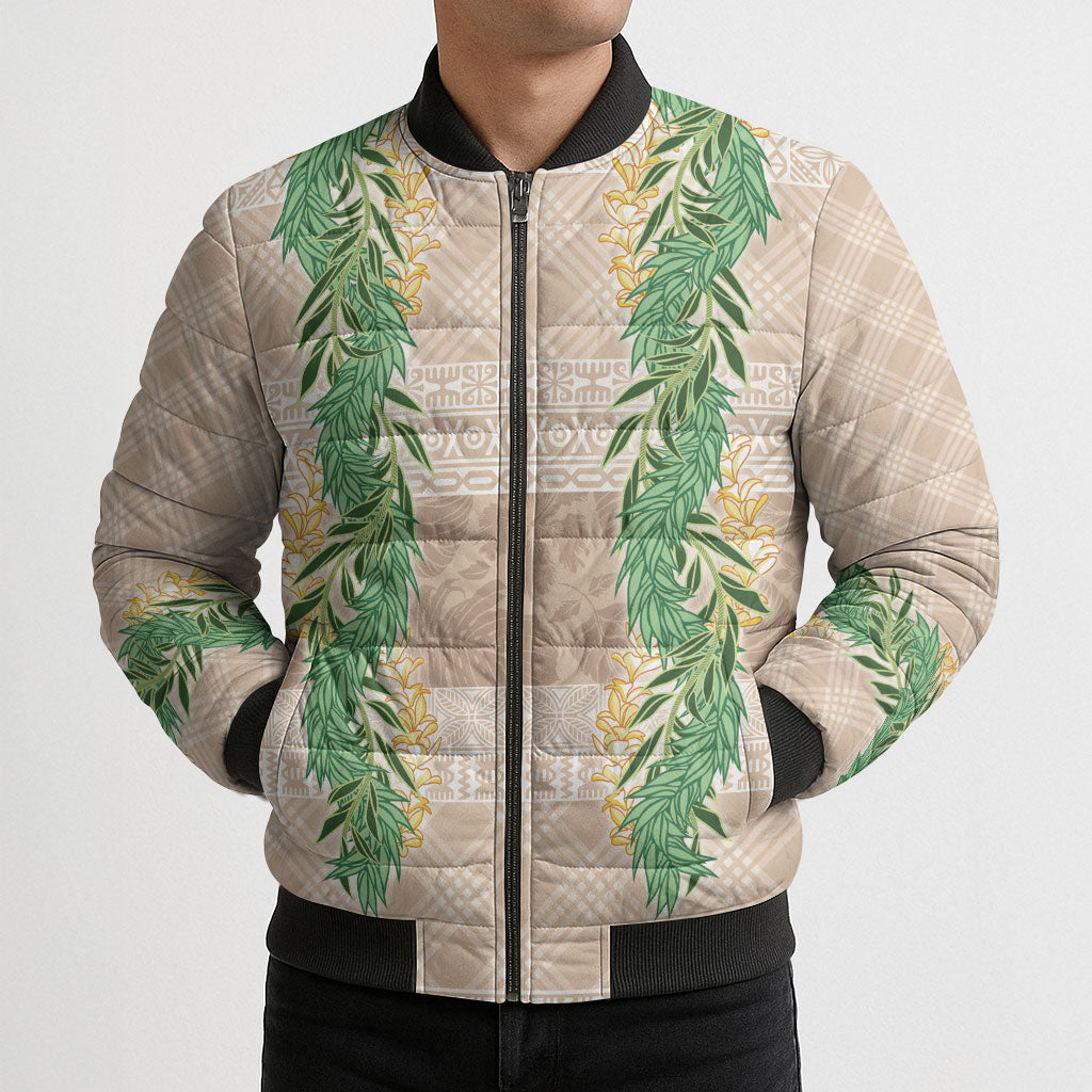 Hawai'i Paniolo Maile Twisted Lei Bomber Puffer Jacket Almond Brown LT7 - Polynesian Pride