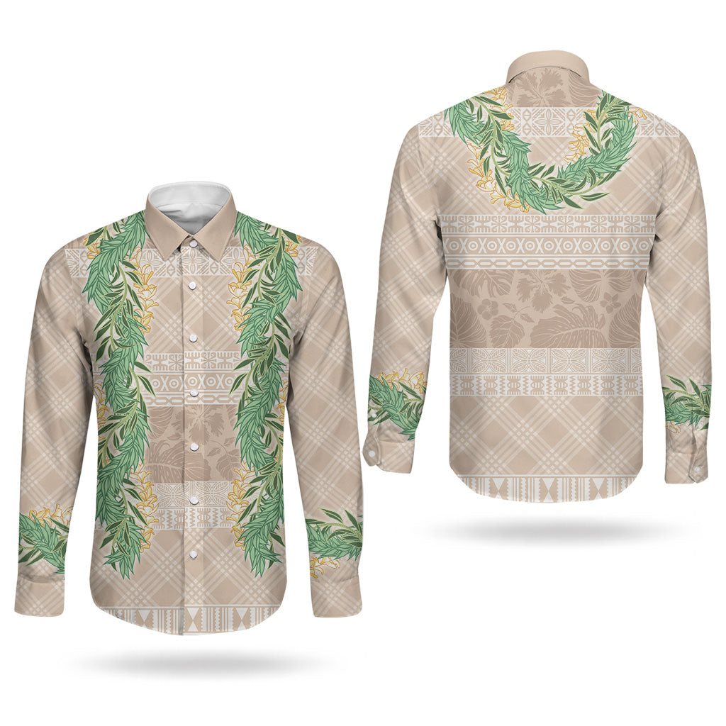 Hawai'i Paniolo Maile Twisted Lei Couples Matching Long Sleeve Bodycon Dress and Long Sleeve Button Shirt Almond Brown LT7 - Polynesian Pride
