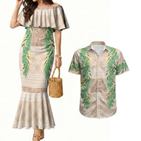 Hawai'i Paniolo Maile Twisted Lei Couples Matching Mermaid Dress and Hawaiian Shirt Almond Brown LT7 Brown - Polynesian Pride