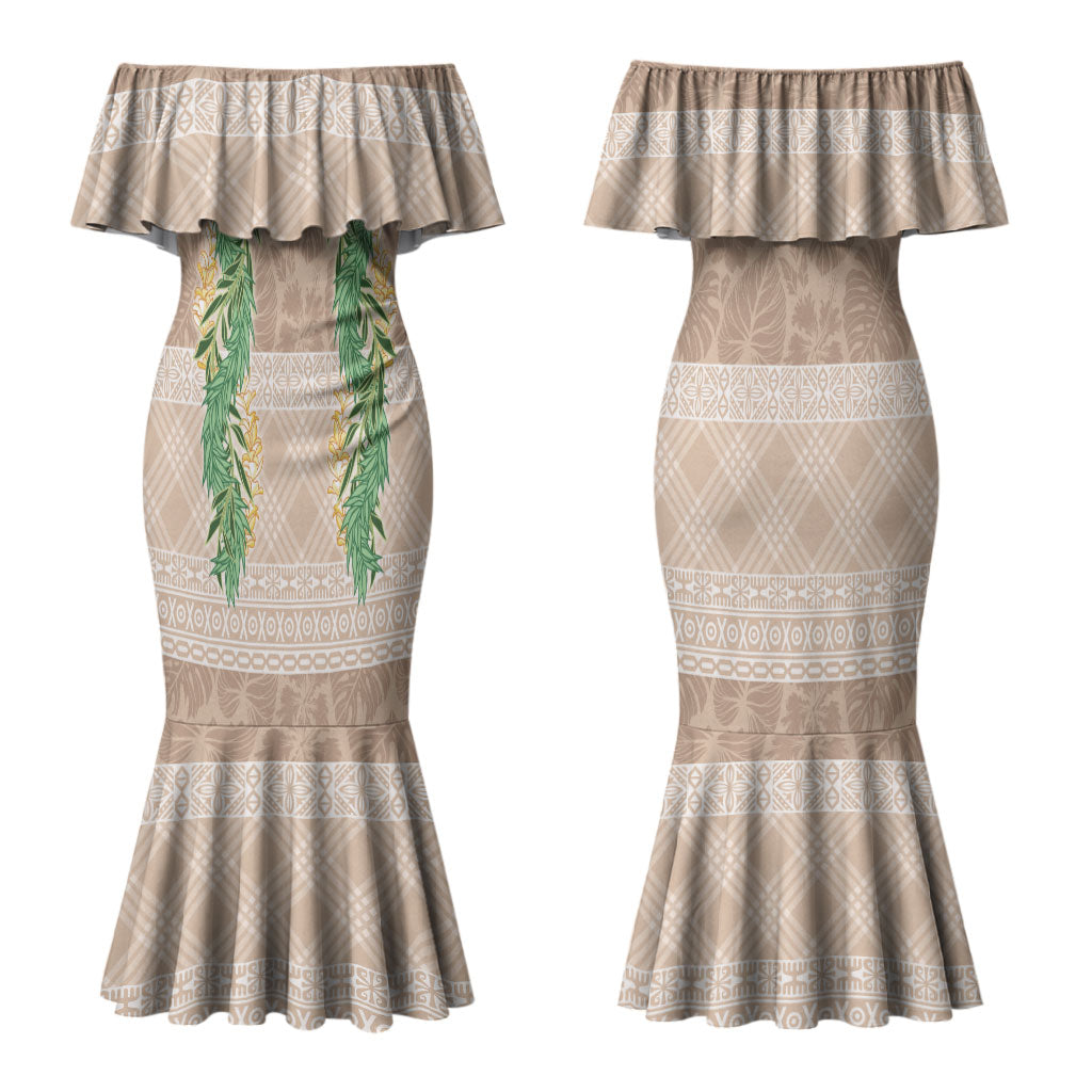 Hawai'i Paniolo Maile Twisted Lei Couples Matching Mermaid Dress and Hawaiian Shirt Almond Brown LT7 - Polynesian Pride