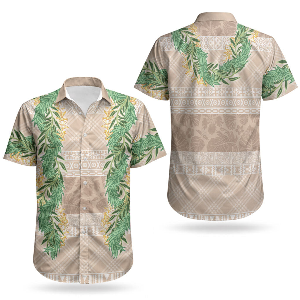 Hawai'i Paniolo Maile Twisted Lei Couples Matching Off Shoulder Maxi Dress and Hawaiian Shirt Almond Brown LT7 - Polynesian Pride