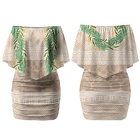 Hawai'i Paniolo Maile Twisted Lei Couples Matching Off Shoulder Short Dress and Hawaiian Shirt Almond Brown LT7 - Polynesian Pride