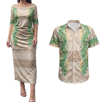 Hawai'i Paniolo Maile Twisted Lei Couples Matching Puletasi and Hawaiian Shirt Almond Brown LT7 Brown - Polynesian Pride