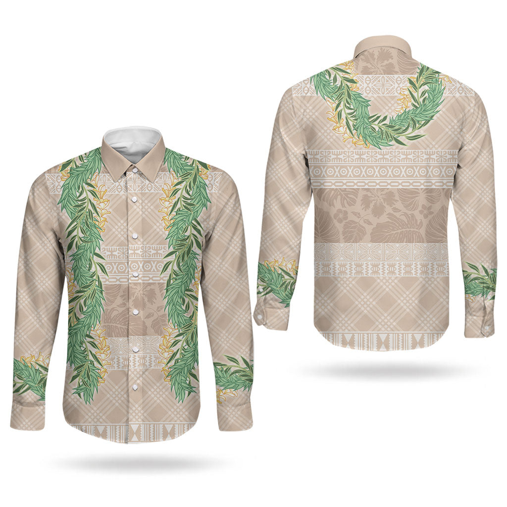 Hawai'i Paniolo Maile Twisted Lei Couples Matching Short Sleeve Bodycon Dress and Long Sleeve Button Shirt Almond Brown LT7 - Polynesian Pride
