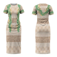 Hawai'i Paniolo Maile Twisted Lei Couples Matching Short Sleeve Bodycon Dress and Long Sleeve Button Shirt Almond Brown LT7 - Polynesian Pride
