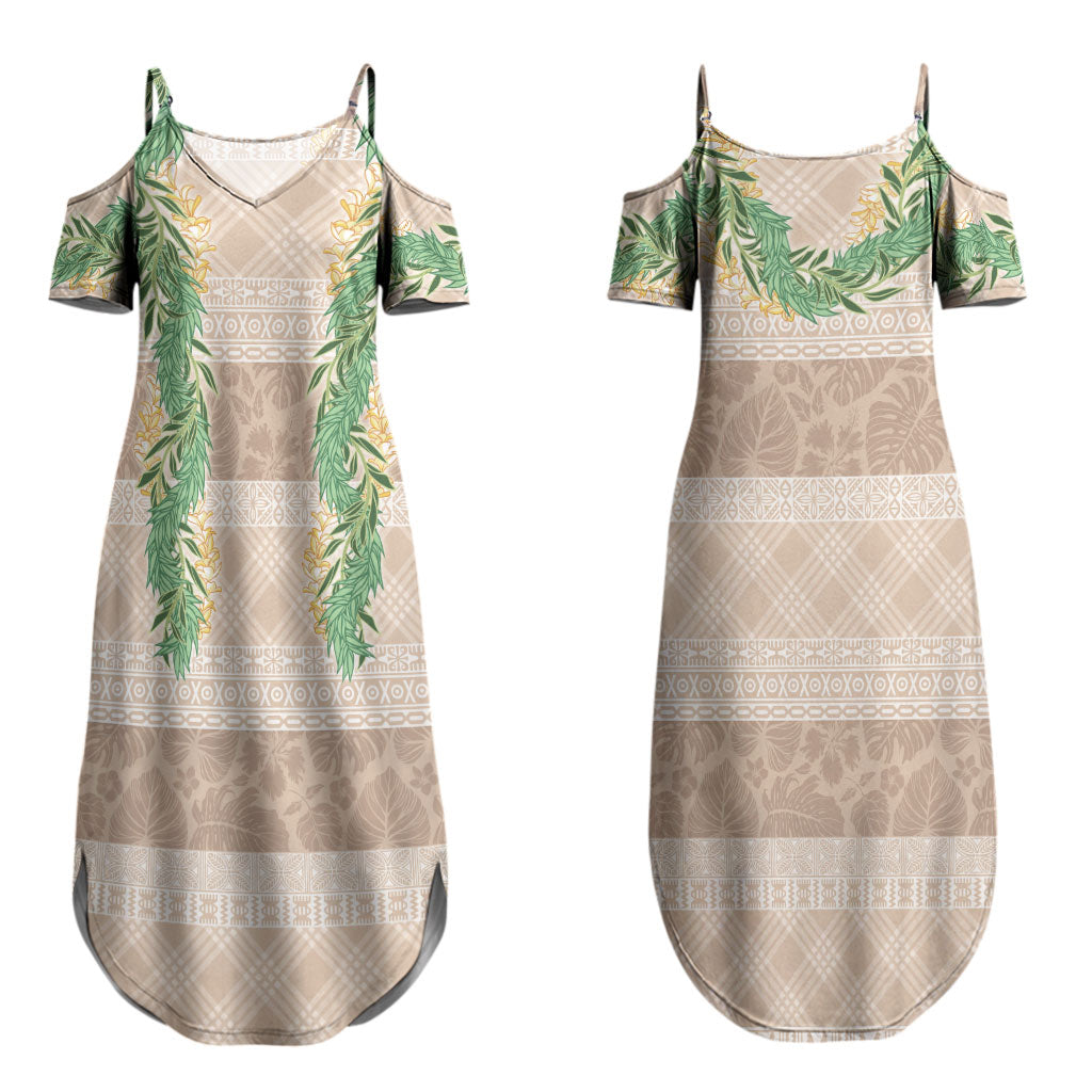 Hawai'i Paniolo Maile Twisted Lei Couples Matching Summer Maxi Dress and Hawaiian Shirt Almond Brown LT7 - Polynesian Pride