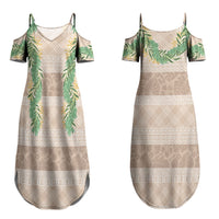 Hawai'i Paniolo Maile Twisted Lei Couples Matching Summer Maxi Dress and Hawaiian Shirt Almond Brown LT7 - Polynesian Pride