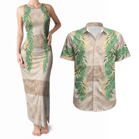 Hawai'i Paniolo Maile Twisted Lei Couples Matching Tank Maxi Dress and Hawaiian Shirt Almond Brown LT7 Brown - Polynesian Pride