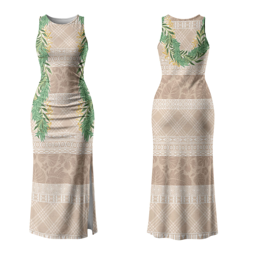 Hawai'i Paniolo Maile Twisted Lei Couples Matching Tank Maxi Dress and Hawaiian Shirt Almond Brown LT7 - Polynesian Pride