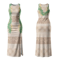 Hawai'i Paniolo Maile Twisted Lei Couples Matching Tank Maxi Dress and Hawaiian Shirt Almond Brown LT7 - Polynesian Pride